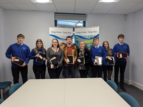 Pupils at Ysgol Bro Dur receiving their iPads