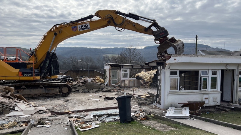 Demolition of the old Rofton Bungalows in progress