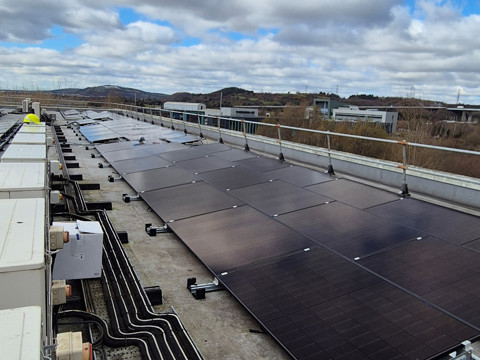 Solar panels on the roof of Tai Tarian's office